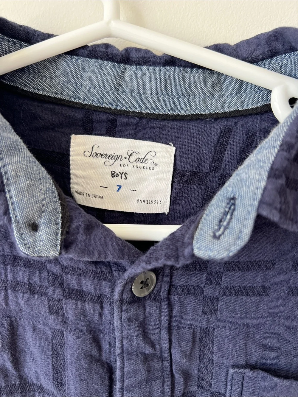 3/$15 Sovereign Code Boys Navy Plaid Short Sleeve Button Down Shirt Size 7